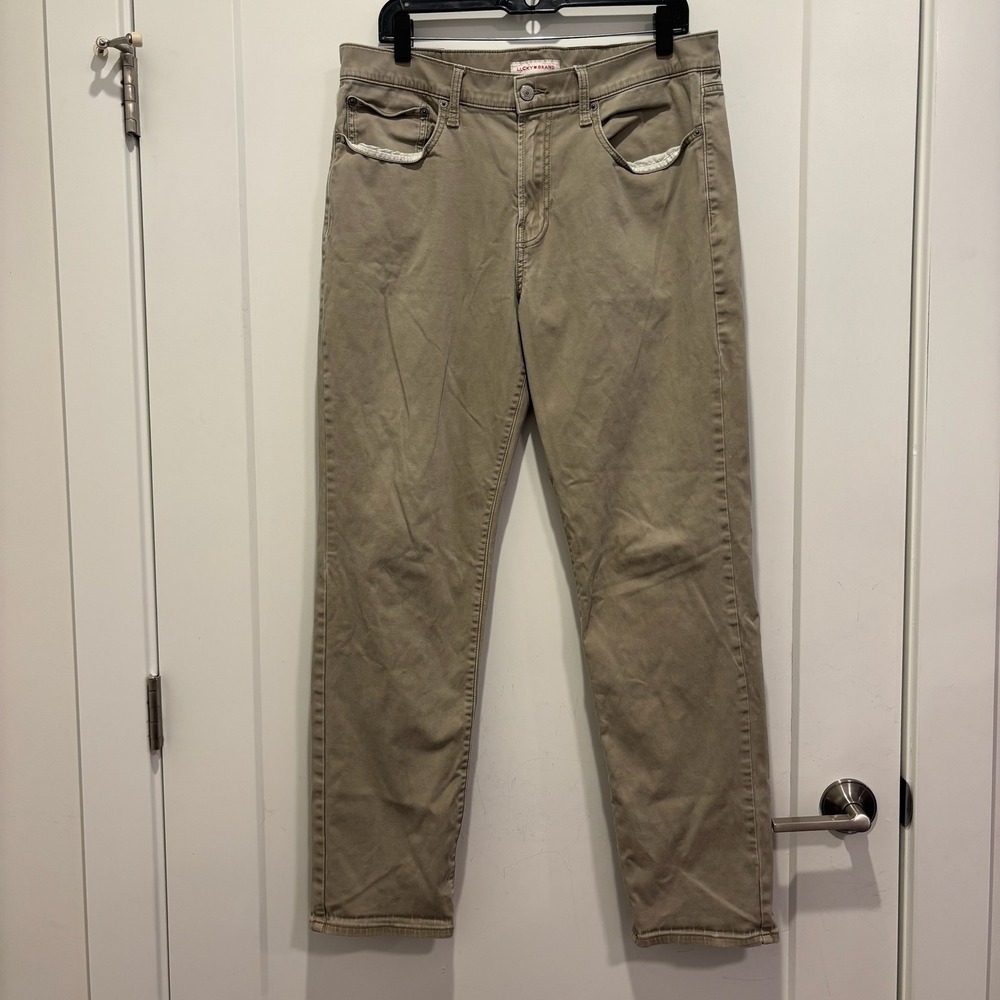 Lucky Brand 121 Slim Straight Khaki Tan Pants‎ Mens 34x32 Chino Trousers 7MB1271